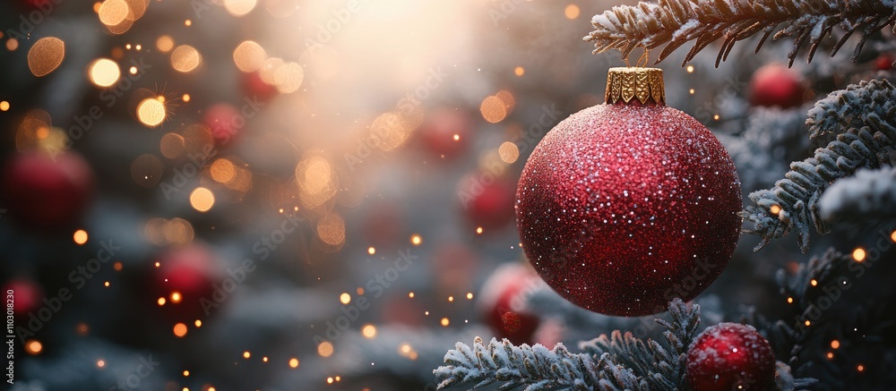 Poster festively adorned christmas tree with shimmering ornaments and bokeh lights creating a magical holid