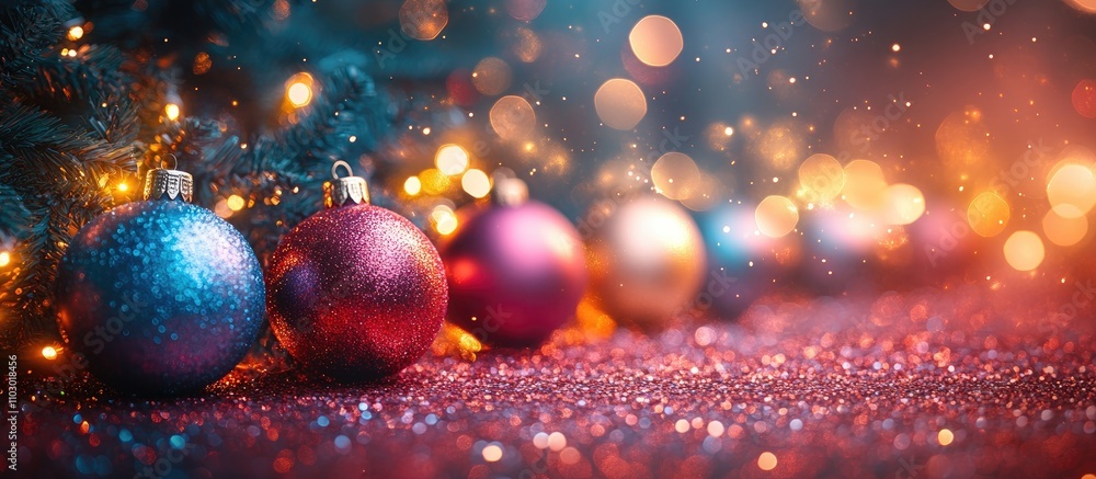 Poster vibrant collection of neon christmas ornaments on festive backdrop with sparkling lights and bokeh e