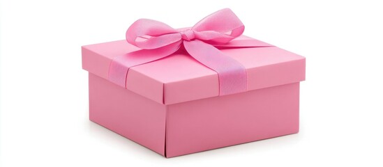 Obraz premium Decorative pink gift box with ribbon on white background ideal for shopping celebrations and special occasions with ample copy space