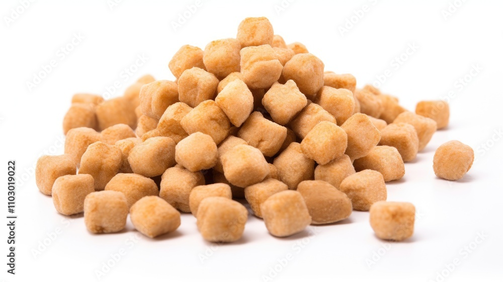 Poster soya chunks piled on a clean white background showcasing their texture and form ideal for food and h