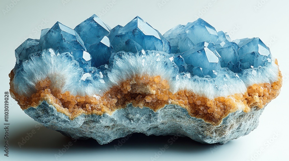 Poster smithsonite mineral specimen display on white background with unique crystal structure and color var