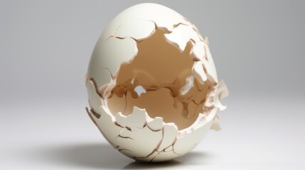 Cracked eggshell revealing interior texture with intricate patterns and soft lighting on a neutral background