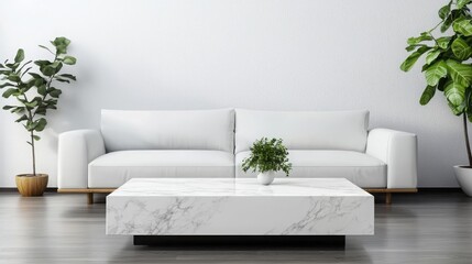 Creating a serene minimalist living room with a white marble coffee table a modern home design perspective
