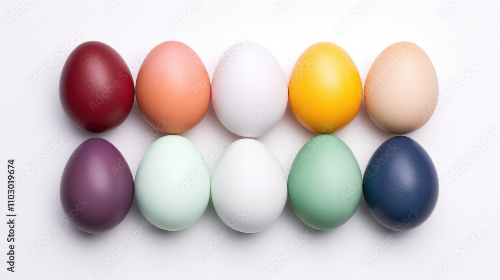 Aufkleber vibrant collection of colorful eggs arranged in a row on a clean white background showcasing diverse