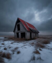 Abandoned Barn in a Snowy Winter Landscape