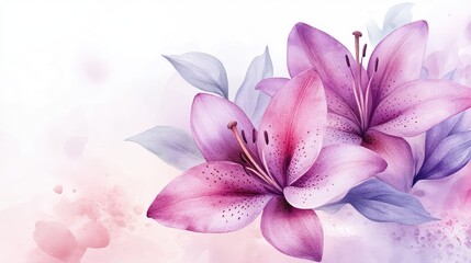 Fototapeta premium Illustration of a Luxury Purple Lily Flower in Watercolor Style with Copy Space Background