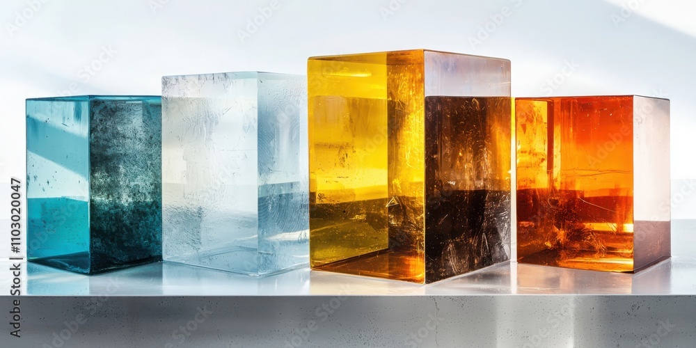 Poster create stunning modern art composition with translucent sea glass blocks in a contemporary gallery s