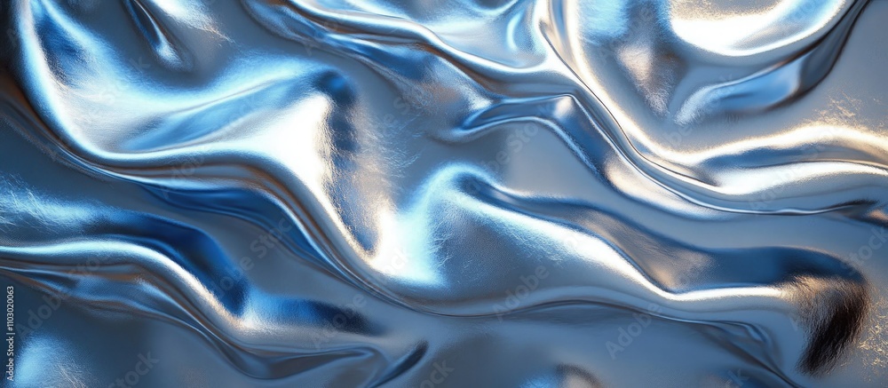 Aufkleber abstract metallic foil texture with crumpled surface showcasing shimmering reflective waves and smoo