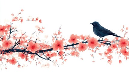 Fototapeta premium Modern Design with Flowers and Bird Silhouette for T-Shirt Printing and Various Uses