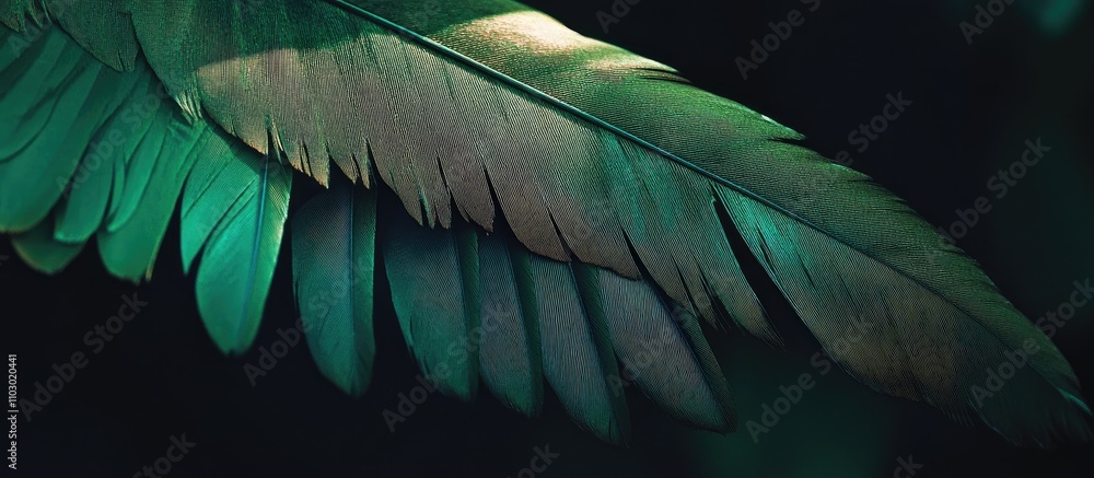 Aufkleber emerald green bird feather displaying intricate textures against a dark backdrop creating a striking