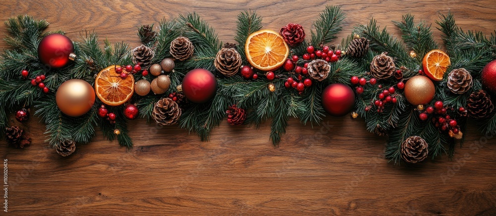 Poster elegant christmas table decoration with festive elements and greenery on a wooden background ideal f