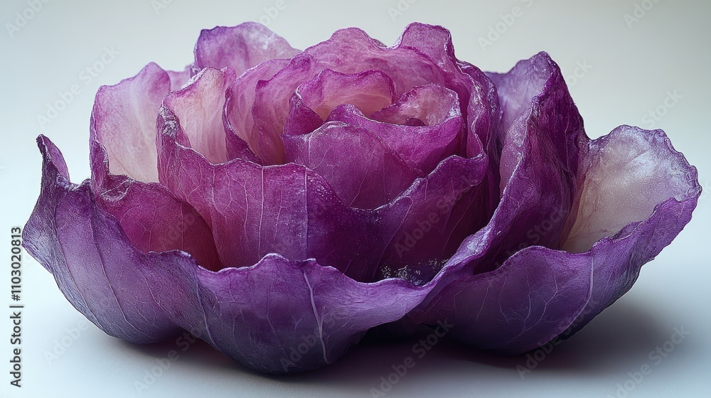 Poster purple cabbage artfully displayed against a clean white background highlighting its intricate textur