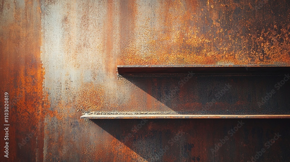 Poster abstract rusty metal texture with shelves and shadows display