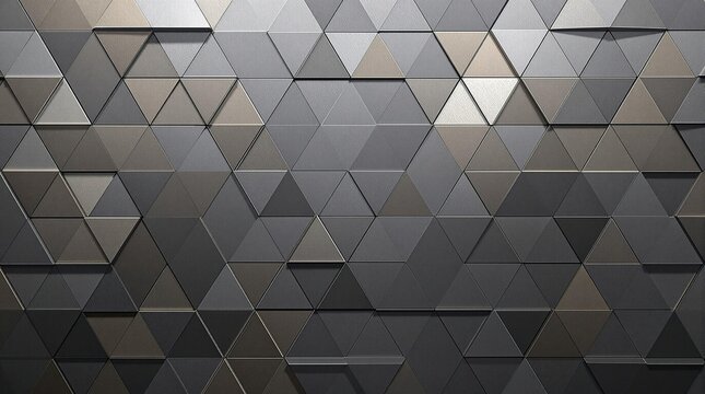 Geometric metal background with interlocking triangles and rectangles in varying sizes, metallic backgrounds, 3D effect, geometric shapes, industrial aesthetic, architectural elements