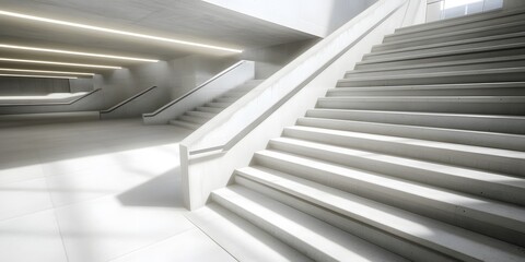 Obraz premium Modern interior featuring sleek staircases and minimalist design elements.