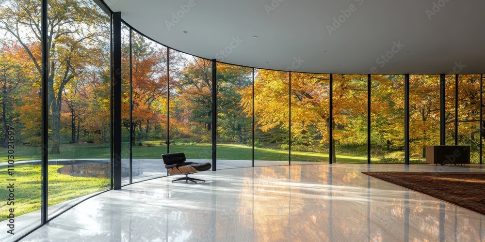 Aufkleber contemporary home design open views with floor-to-ceiling windows in minimalist style