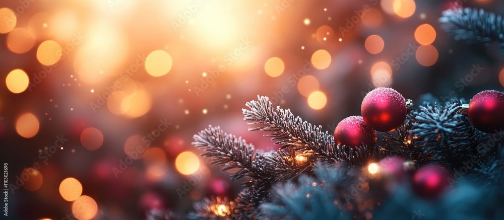 Aufkleber festive blurred background with christmas tree branches and ornaments creating a warm holiday atmosp