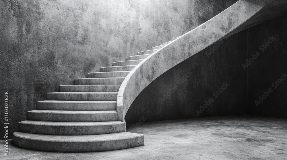 Poster curved concrete stairs in a modern minimalist interior for ascending and descending in an elegant ar