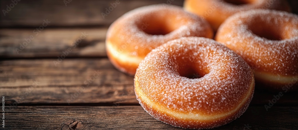 Poster sugared round donuts arranged on a rustic wooden table showcasing a tempting carnival dessert ideal 