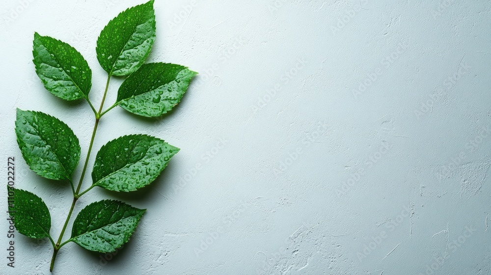 Poster fresh curry leaves on a neutral background with ample copy space ideal for culinary or herbal design