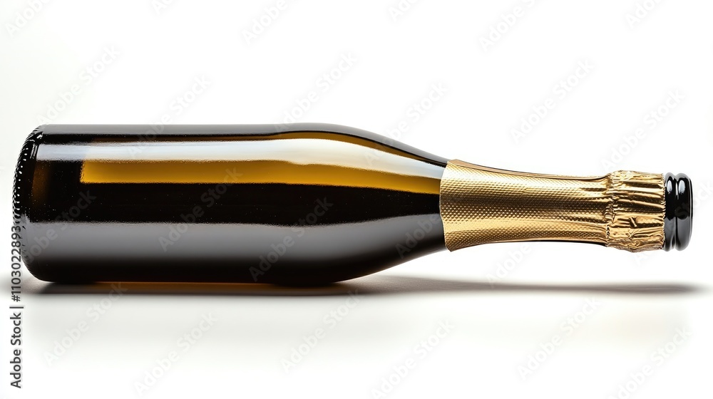 Poster empty champagne bottle with golden foil cap isolated on a clean white background showcasing minimali