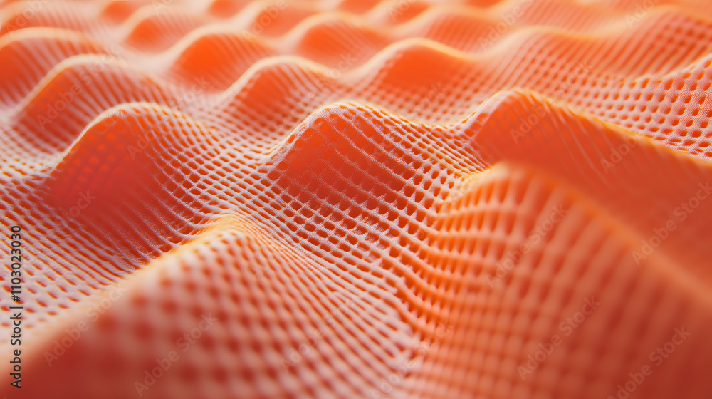 Poster close-up of a textured orange surface with a wave-like pattern. the material has a grid-like structu