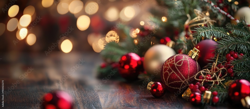 Aufkleber festive bokeh background with christmas decorations creating ideal copy space for seasonal greetings