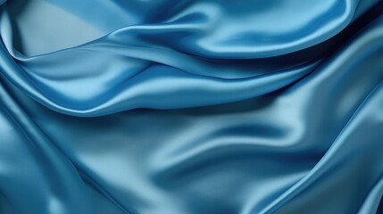 Obraz premium Luxurious blue silk satin fabric texture close-up showcasing smooth draping and sheen for elegant design backgrounds