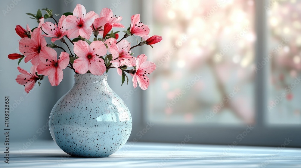 Poster elegant vase with pink flowers beautifully arranged against a softly blurred background creating a s