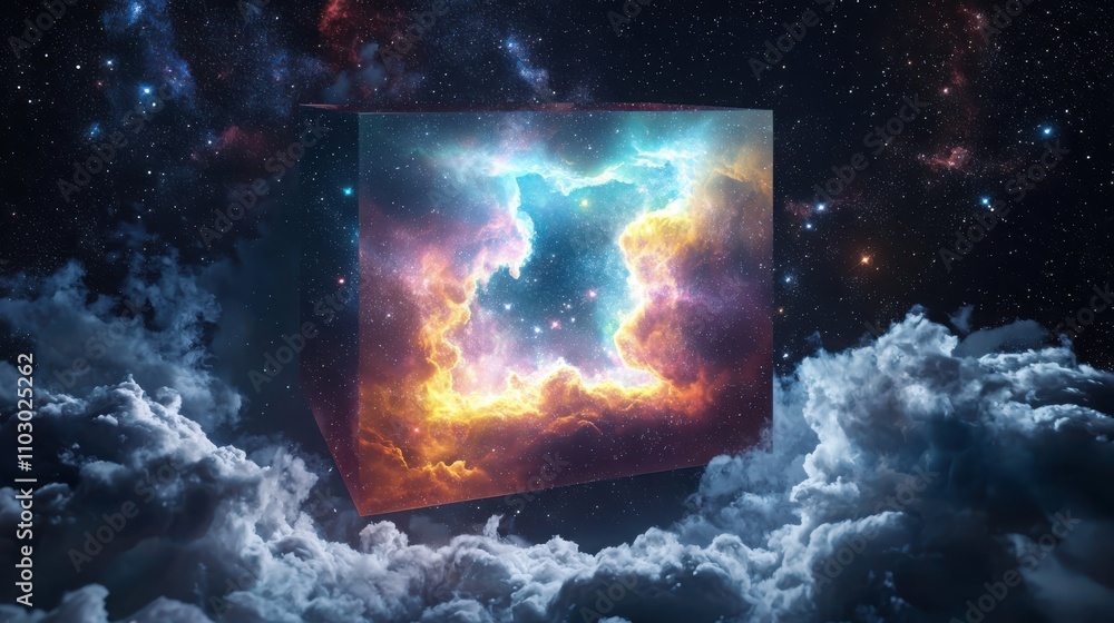 Poster exploring quantum energy rectangles surrounded by aurora smoke in a stellar environment a cosmic jou
