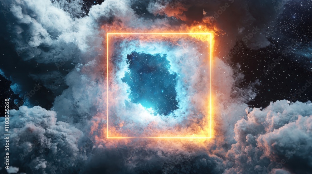 Poster exploring the quantum energy rectangle with aurora smoke in a stellar environment a surreal visual e