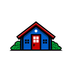 blue house isolated drawing line art style sketch classic vintage design illustration