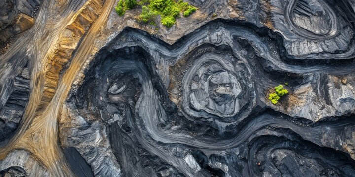 Aerial view of a slagheap highlights the impact of environmental pollution associated with coal mining activities. The slagheap represents a significant aspect of pollution concerns.