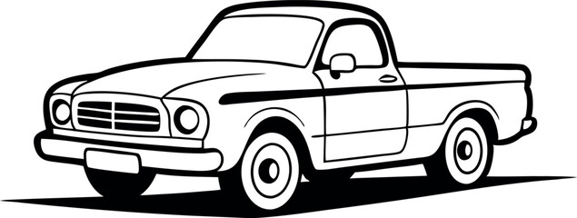 generic retro pickup truck, line art vector illustration, on a blob design background
