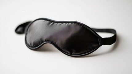 Sleek black sleep mask featuring a smooth surface and adjustable strap, displayed elegantly on a plain white background.