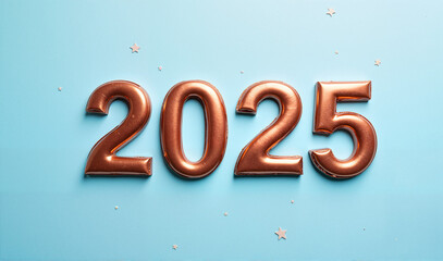 Copper "2025" text with subtle stars on a light blue background
