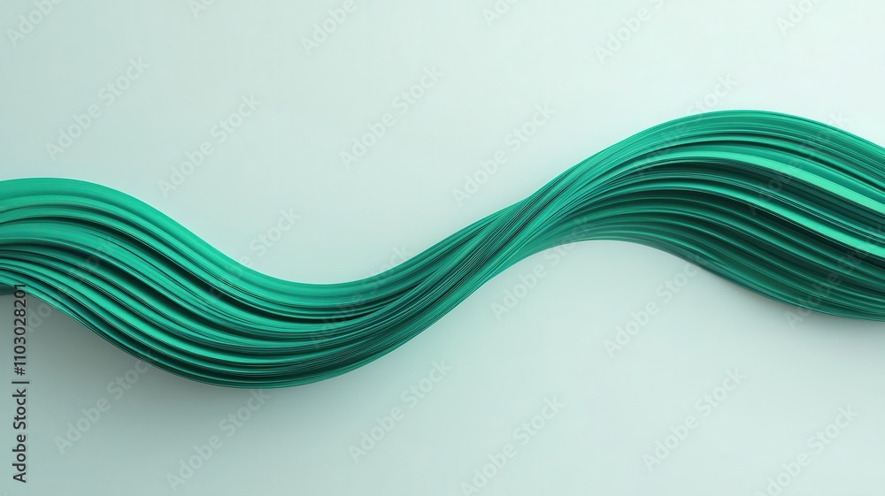 Poster a wavy line of layered teal material creates a smooth, flowing texture against a light background, e