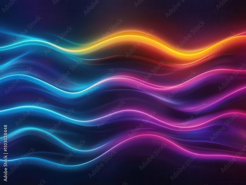 Poster a vibrant display of colorful waves in shades of blue, pink, and orange, creating a dynamic and ener