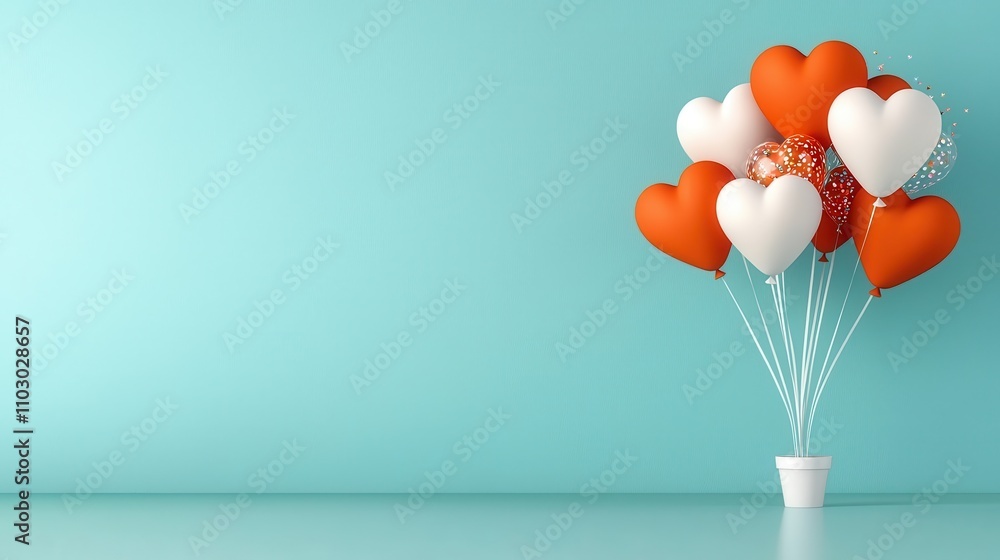 Aufkleber floating heart shaped balloons in a teal minimal interior setting creating a romantic and festive at