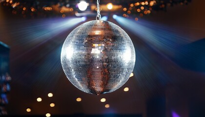 Vibrant and energetic disco ball in a dark room, ideal for promoting music events and nightclubs