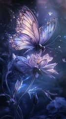Obraz premium Mesmerizing fairy butterfly gracefully resting on a mystical flower in full bloom, enchanting scene