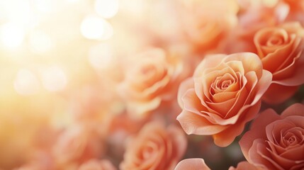 49.Luxurious roses captured in a soft-focus bokeh effect, with delicate blooms fading into the background. The image features a dreamy, romantic quality, perfect for banners, posters, or