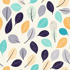 Colorful pattern of various leaves on a light background, showcasing diverse shapes and shades, ideal for nature-inspired design projects.