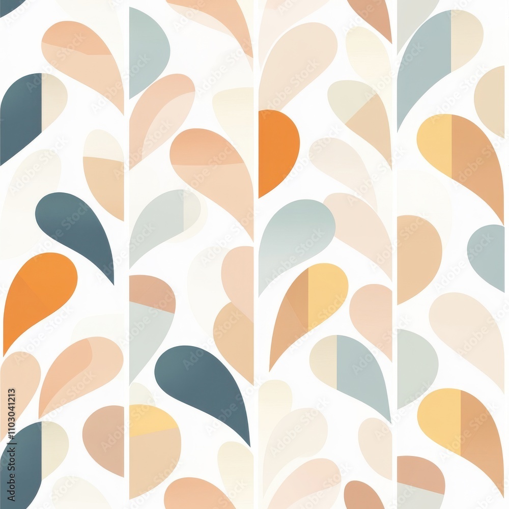 Poster a colorful, abstract pattern featuring teardrop shapes in various colors, creating a modern, artisti