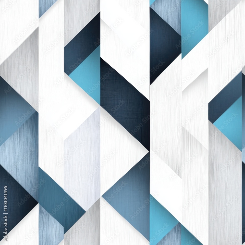 Poster a modern geometric pattern featuring a blend of blue, white, and gray tones, creating a visually app
