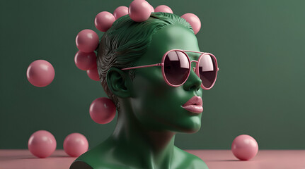 green person with a pink bubble. Genrative.ai 