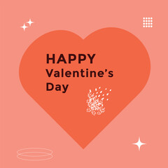 Valentine's Day banner in retro color. Greeting card Heart, shapes, text background. Vector illustration