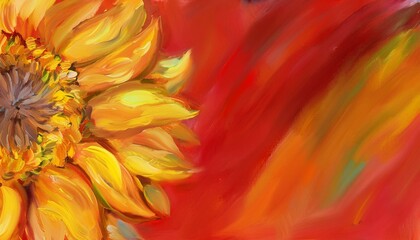 Sunflower oil painting illustration (red background)