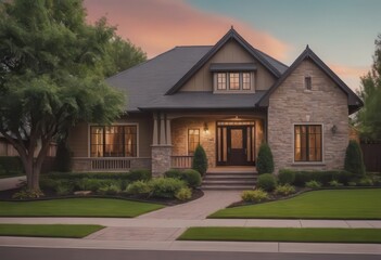 A spacious house featuring a brick walkway that leads directly to it