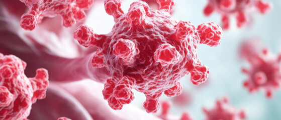 Rheumatoid Arthritis Cells Illustration, detailed graphic showcasing 3D representation of affected cells, vibrant colors, informative copy space.